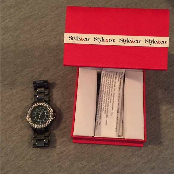 Style & Co• Gunmetal Black Watch w/ Swarovski Crystals - Picture 5 of 16